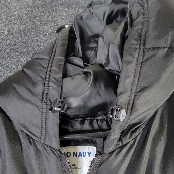 Old Navy Men's Water Resistant Full Zip Hooded Puffer Jacket Size XL Black - Picture 5 of 12
